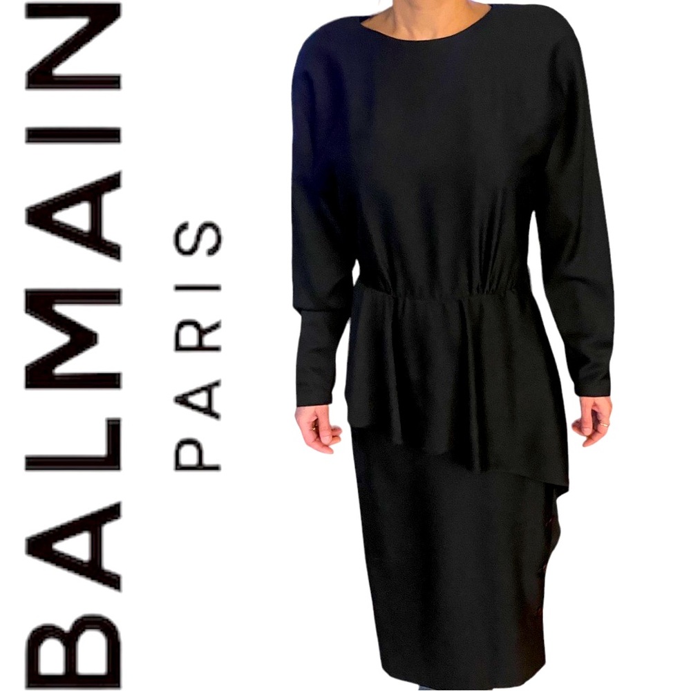 CLASSIC Black Balmain Dress with epaulets Appropriate Size 8